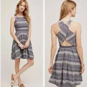 Anthropologie Eva Franco Blue Cross Back A-Line Knee Length Dress - Size 2